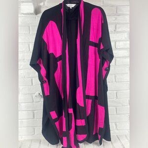 Misook XS pink black abstract colorblock open front kimono cardigan
